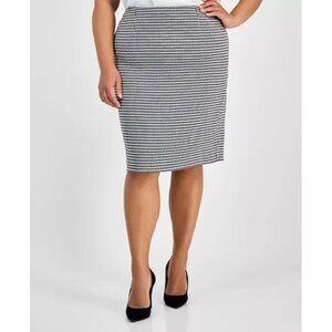 Kasper Back Slit Pencil Houndstooth Print Skirt Black White Size 18W NEW